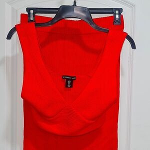 2 piece knit skirt set (never worn), red, size L
